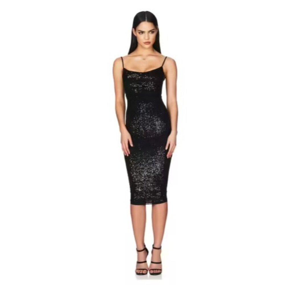 Nookie Lovers Midi Dress Black Sequin Dress XS Extra Small NEW